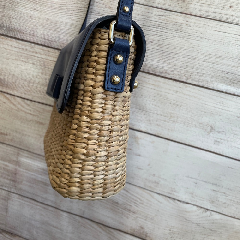 KATE SPADE NEW YORK VIA LIMONI CLARA CROSSBODY IN STRAW AND NAVY BLUE LEATHER - Picture 8 of 16